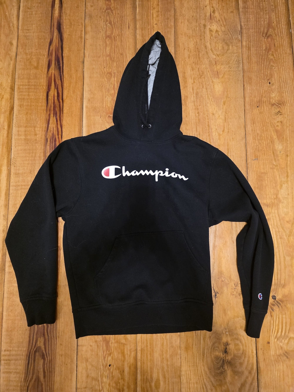 Champion Black Hoodie with White Logo